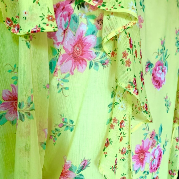 MISS SELFRIDGE LONDON YELLOW FLORAL TOP RUFFLES FLOUNCES CHIC SIZE SM like new - Picture 4 of 9